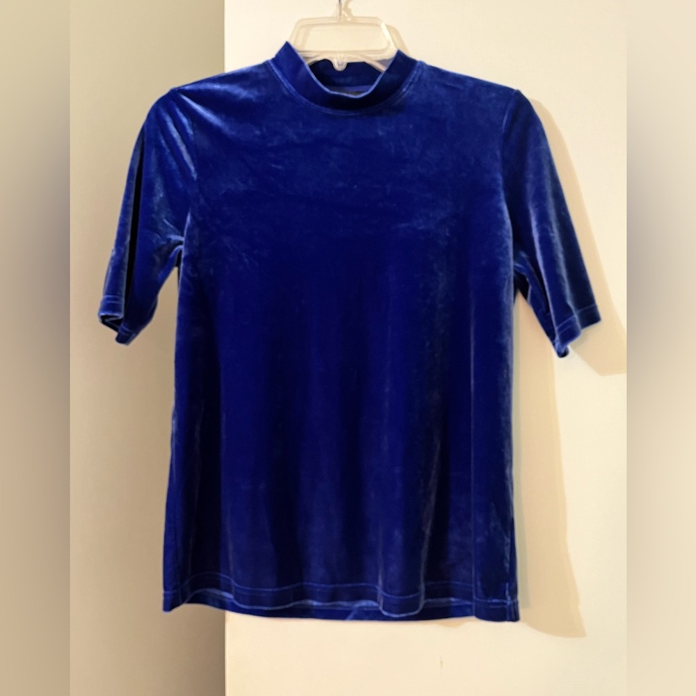 Lord & Taylor Blue Velvet Short Sleeve Top easy glamorous luxurious lustrous